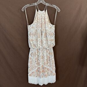 NEW Lotus Threads Hand Beaded Cream Chiffon Cocktail Formal Wedding Dress SMALL